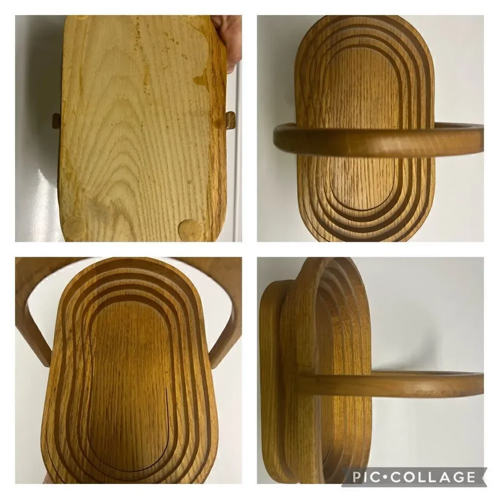 Oval Shaped Upcycled Alabaster Oak Wood  Decor Basket Bowl Organizer